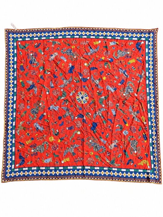Rumisu Accessories - Rumisu Discontinued Wild & Weird Orange Animal Floral 100% Silk Luxury Art Scarf